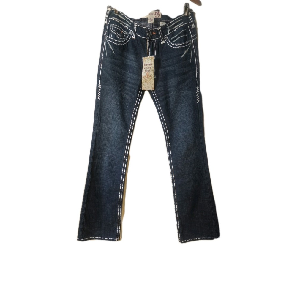 Laguna Beach Women's Jeans Size 30 Blue Denim 33X32 Mid Rise Super Thick Stitch